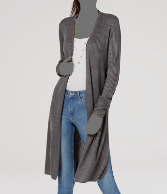 INC International Concepts Women's Gray Ribbed Duster Cardigan