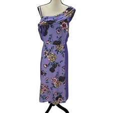 Maree Pour Toi Off Shoulder Floral Print Midi Dress - Purple - size 16