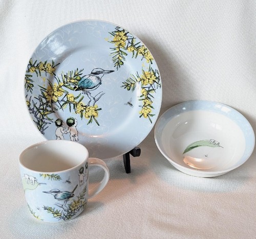 May Gibbs Ecology Gumnut Babies Wattle Plate, Bowl and Mug 2018 Three Pieces