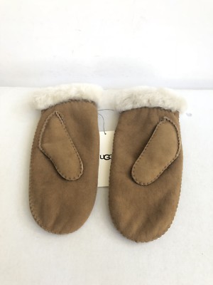 UGG CLASSIC HERITAGE LOGO PATCH MITTEN CHESTNUT SHEARLING SUEDE