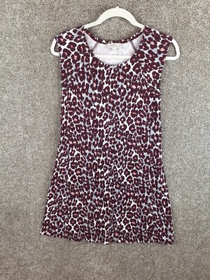 Loft Leopard Print Dress Womens XXSP Burgundy Wine Pine Rayon Knit Shift  Stretch