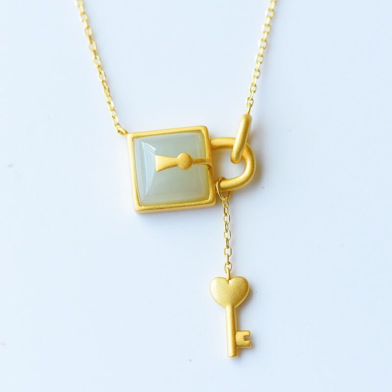 White Jade Key Pendant Necklace Jewelry Natural 925 Silver Gift ...