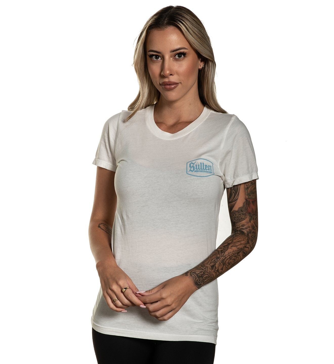 Women's Sullen Art Co. Sullen Angels Shield Badge Tattoo Top Tee T-Shirt S-XL