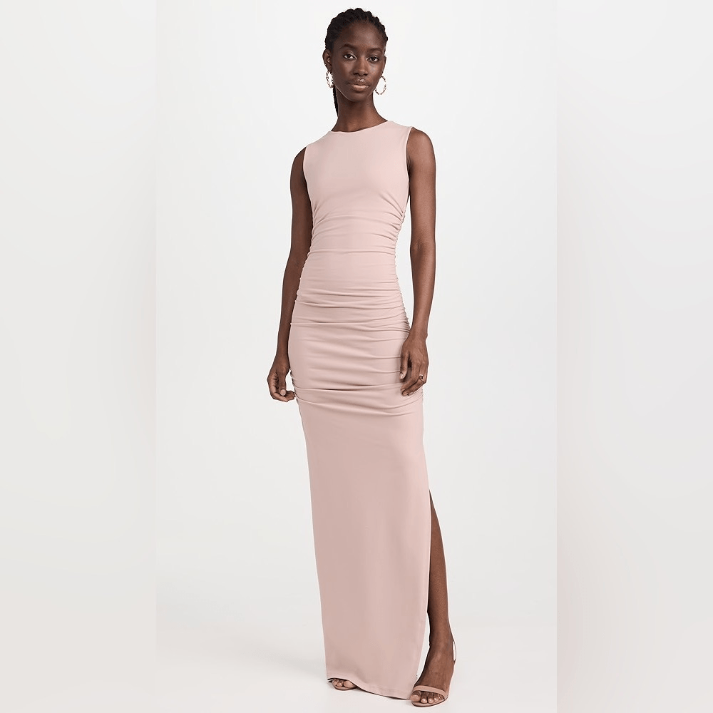 Susana Monaco Blanched Almond Ruched Gathered Long Maxi Dress | eBay