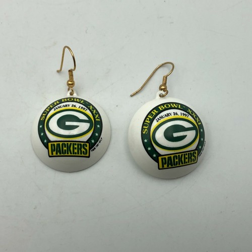 Paire de boucles d'oreilles percées Green Bay Packers NFL vintage Superbowl XXXI 1997 mignonne - Photo 1 sur 12