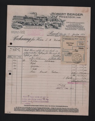 Pössneck, invoice 1921, Robert Berger chocolate chocolates Gold Star
