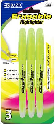 1pk Yellow Chisel Tip Pen Style Erasable Highlighter Marker Art Office School