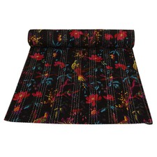 Indian Handmade Cotton Bird Print Kantha Quilt Throw Reversible Blanket