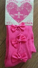 Soft Touch Fuchsia Pink Bow Tights. Cotton rich Bow Tights for Babies