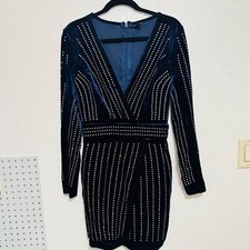 Windsor Alexa Velvet Studded Wrap Mini Navy Blue Dress Size Medium