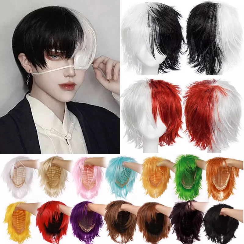 Men Anime Costume Short Blue straight cosplay party wig hair Cosplay wig  Decor