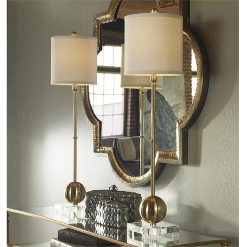 Uttermost Laton Metal and Crystal Buffet Lamp in Brushed Brass/Off White - Picture 7 of 9