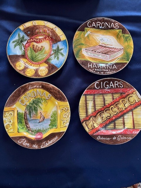 Set of 4 American Atelier- cigar Themed  Porcelain  Plates 8.25 " - COOL