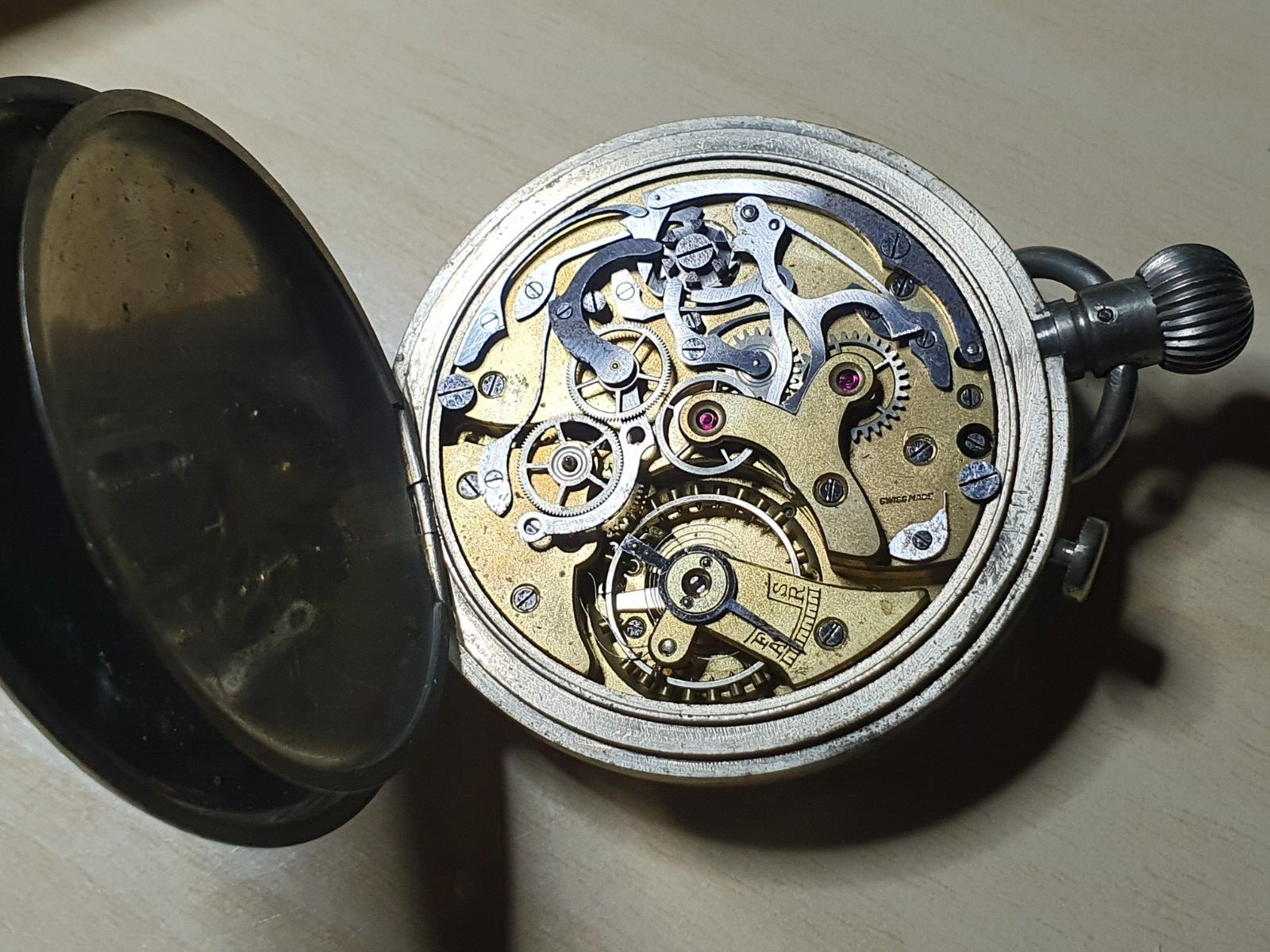 Post office split second chronograph pocket watch chronometer comes as  project