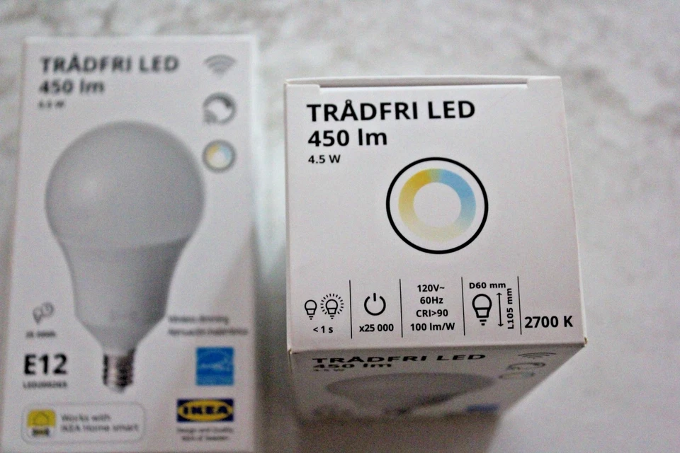 Lote de 2 Bombillas LED TRADFRI IKEA Smart Home E12 450 lm Inalámbricas Regulables Nuevas Sin usar, en caja Foto 2 de 4