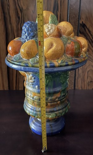 Centrotavola frutta vintage metà secolo maiolica ceramica coperchio 15 x 9 RARO - Foto 16 di 17