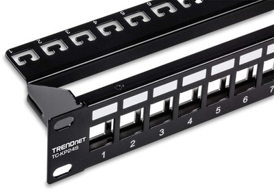 TRENDnet 24-Port Patch Panel 1U Shielded Rackmount Ethernet Jack Panel Black