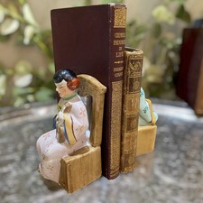 Vintage Set 2 Bookends Handpainted Japan Figurines 5  h Boy Girl Porcelain