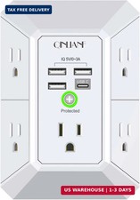 5 Outlet Extender Surge Protector Multi Plug Wall Adapter USB Charger Ports with