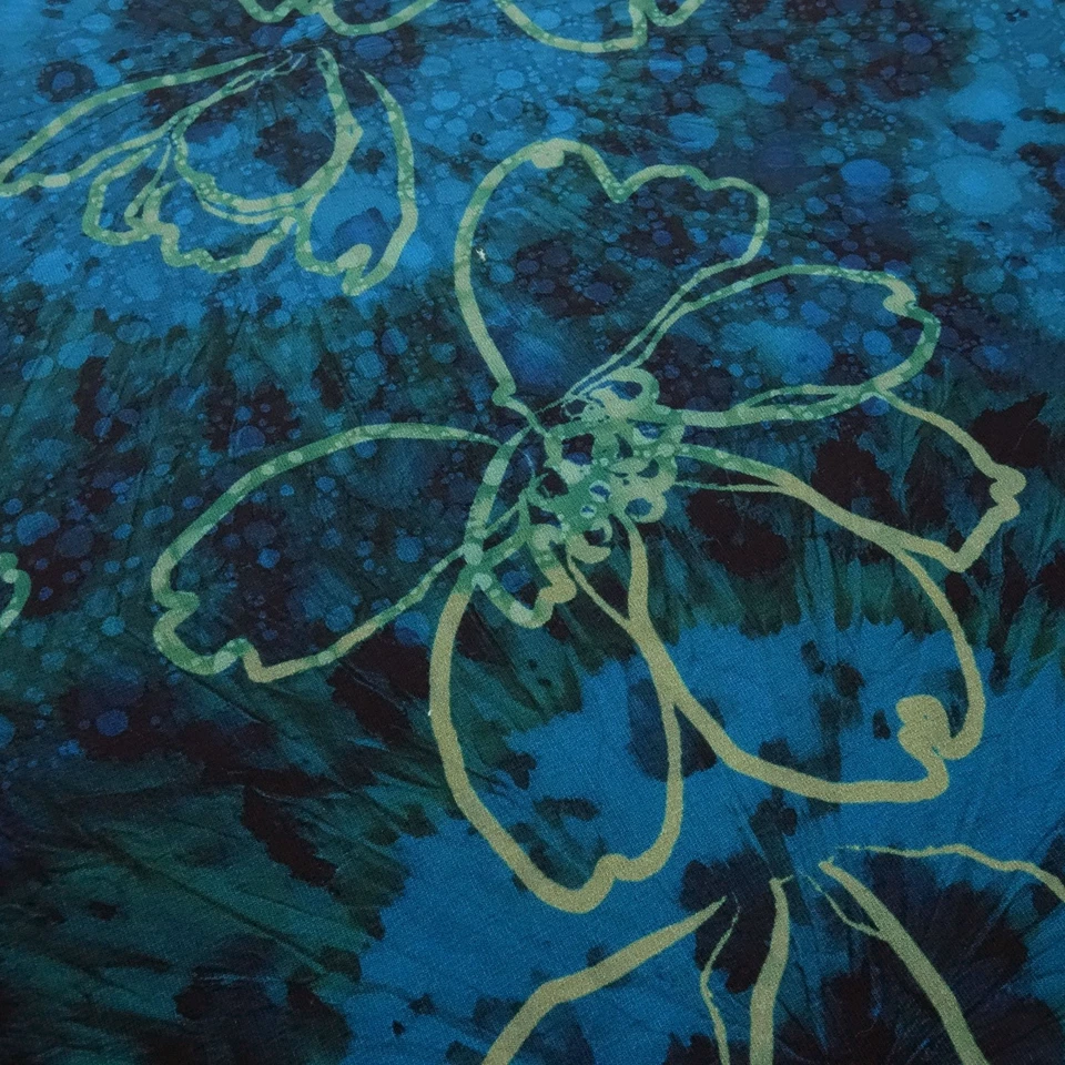 Stoff Baumwolle Jersey Batik Floral Blumenmuster petrol blaugrün Kleiderstoff - Bild 3 von 4
