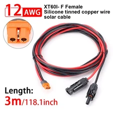 10ft XT60i Female to Solar Connector Solar Panel Extension Charging Cable 12 AWG