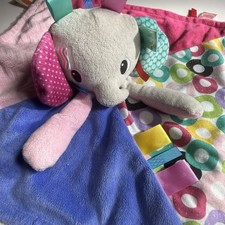 Bright Starts Elephant Lovey Security Blanket Blue Pink Taggies Dot Circles