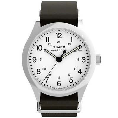 Timex Weekender Men's Quartz Watch TW2Y35800 White Dial 39mm Leather Strap 50M