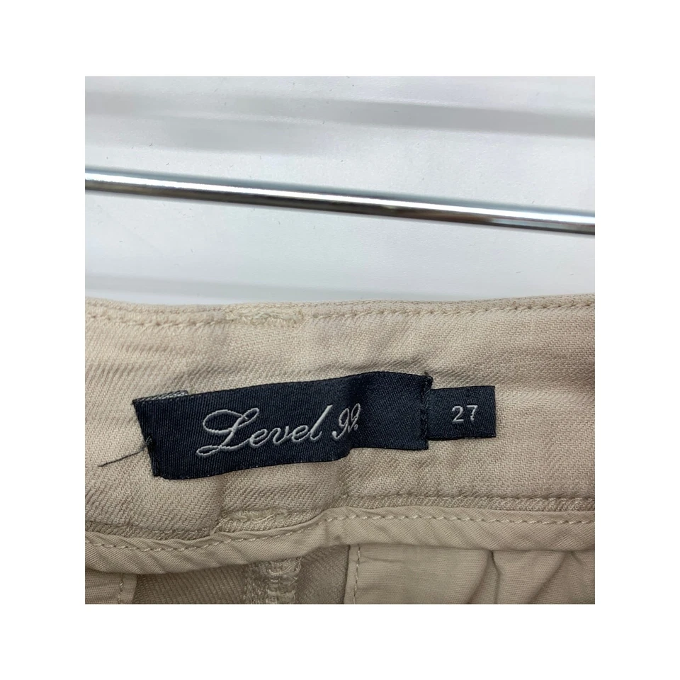 Calça feminina Level 99 perna alargada tamanho 27 bege acastanhado mistura de linho cintura baixa - Imagem 3 de 4