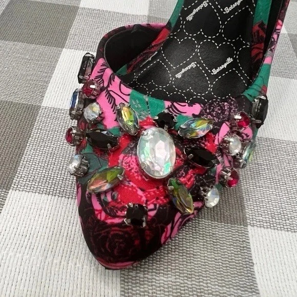 Betsey Johnson Betseyville Tahini Rose Floral High Heel Pumps Rhinestones US 7 - Image 3 of 4