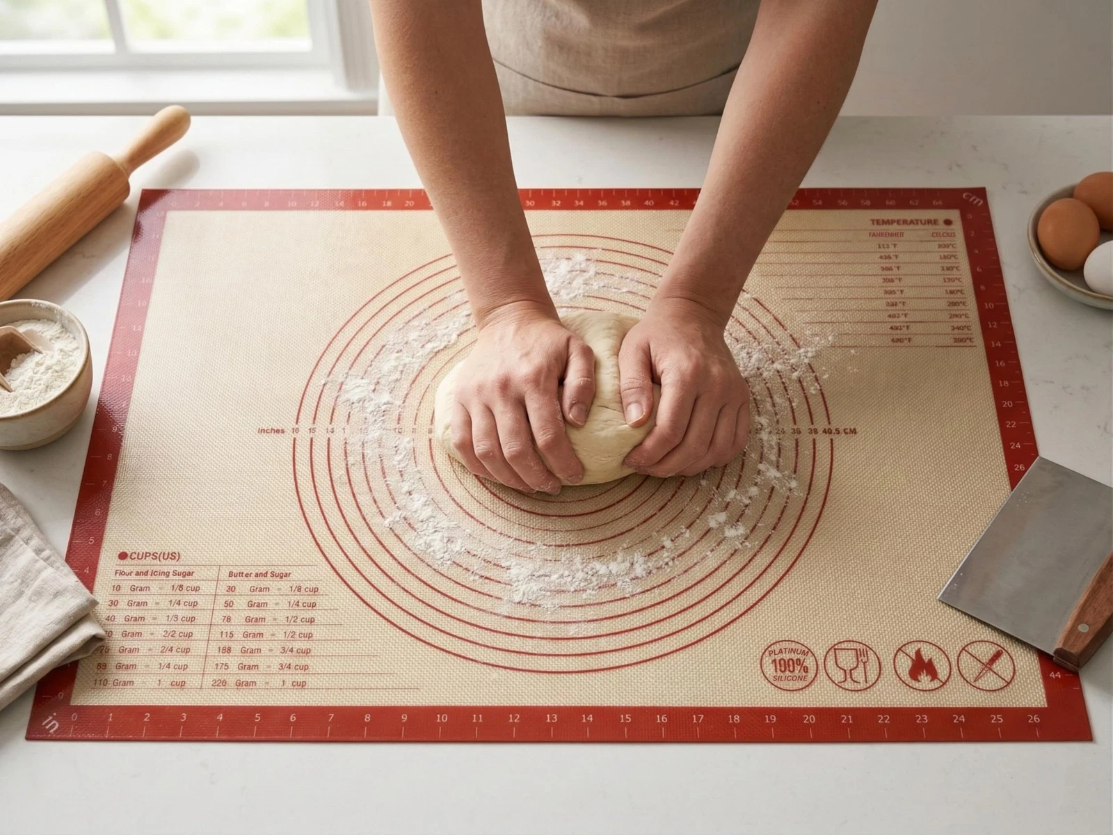 Silicone Pastry Mat with Measurements, 36 x 24 Inch Extra Thick Non-Slip Nons...