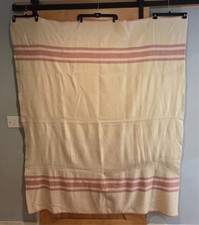 Vintage Wool Twin Blanket Pink Stripe 71x60. stains holes