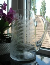 Antique - "Fern Engraved" - Large Water Jug (3 Pints) - C 1860
