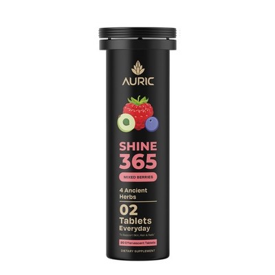 Auric Shine 365 Effervescent Tablets for Skin, Hair & Nails | Mixed Berries Flav