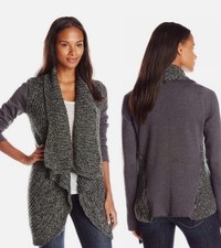 prAna Demure Cardigan Womens Medium Gray Charcoal Sweater Shawl Open Waterfall
