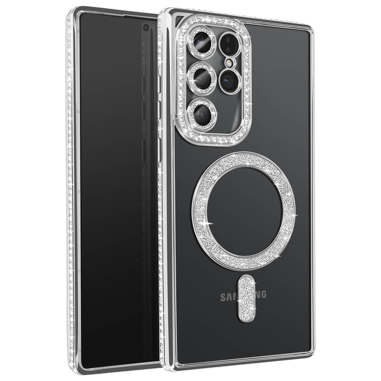 Coque Galaxy S25 Ultra argent à strass idéale pour soirées et quotidien chic