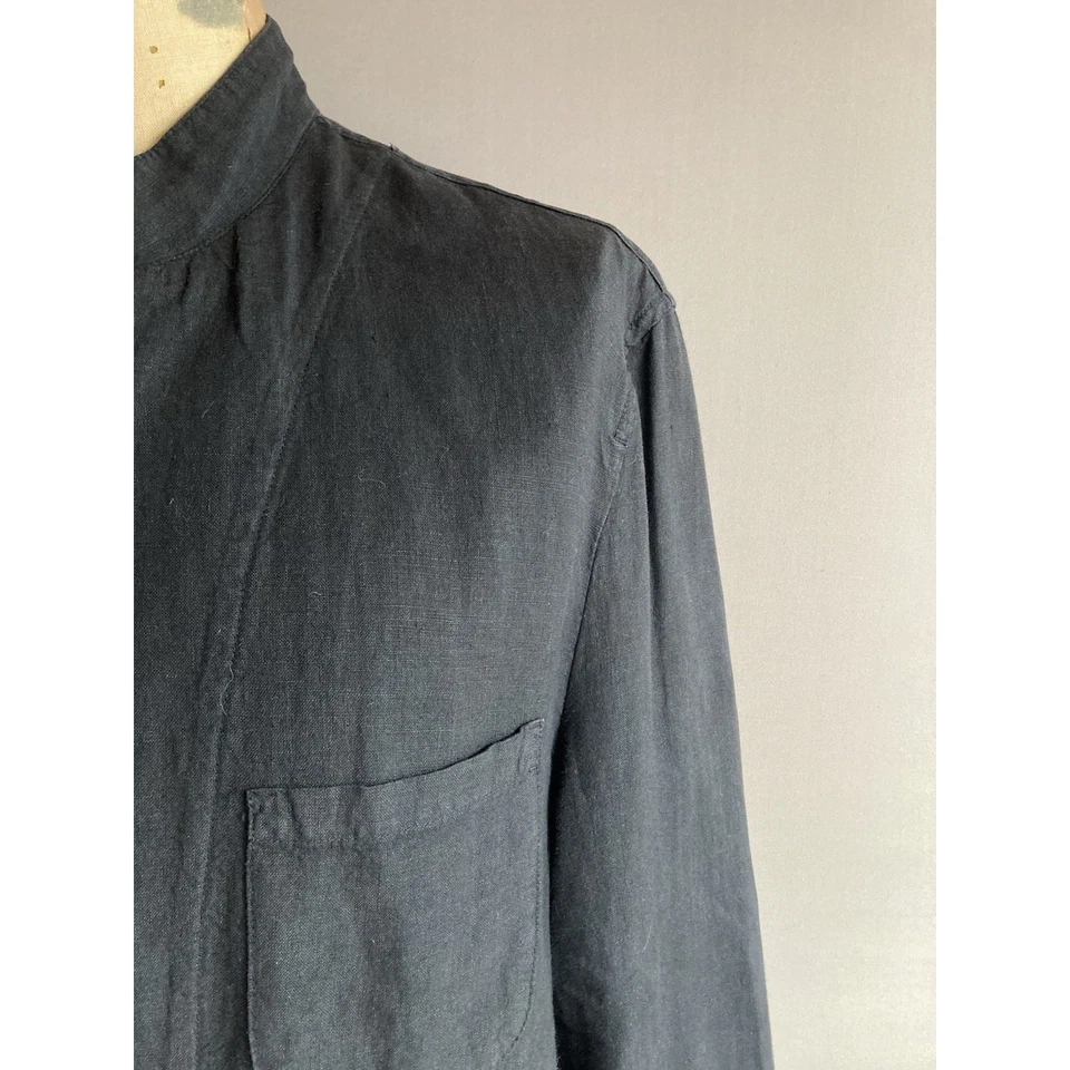 Z Zegna Jacket Mens Size 42 Black 100% Linen Chore Utility Safari Mandarin Italy - Image 3 of 4