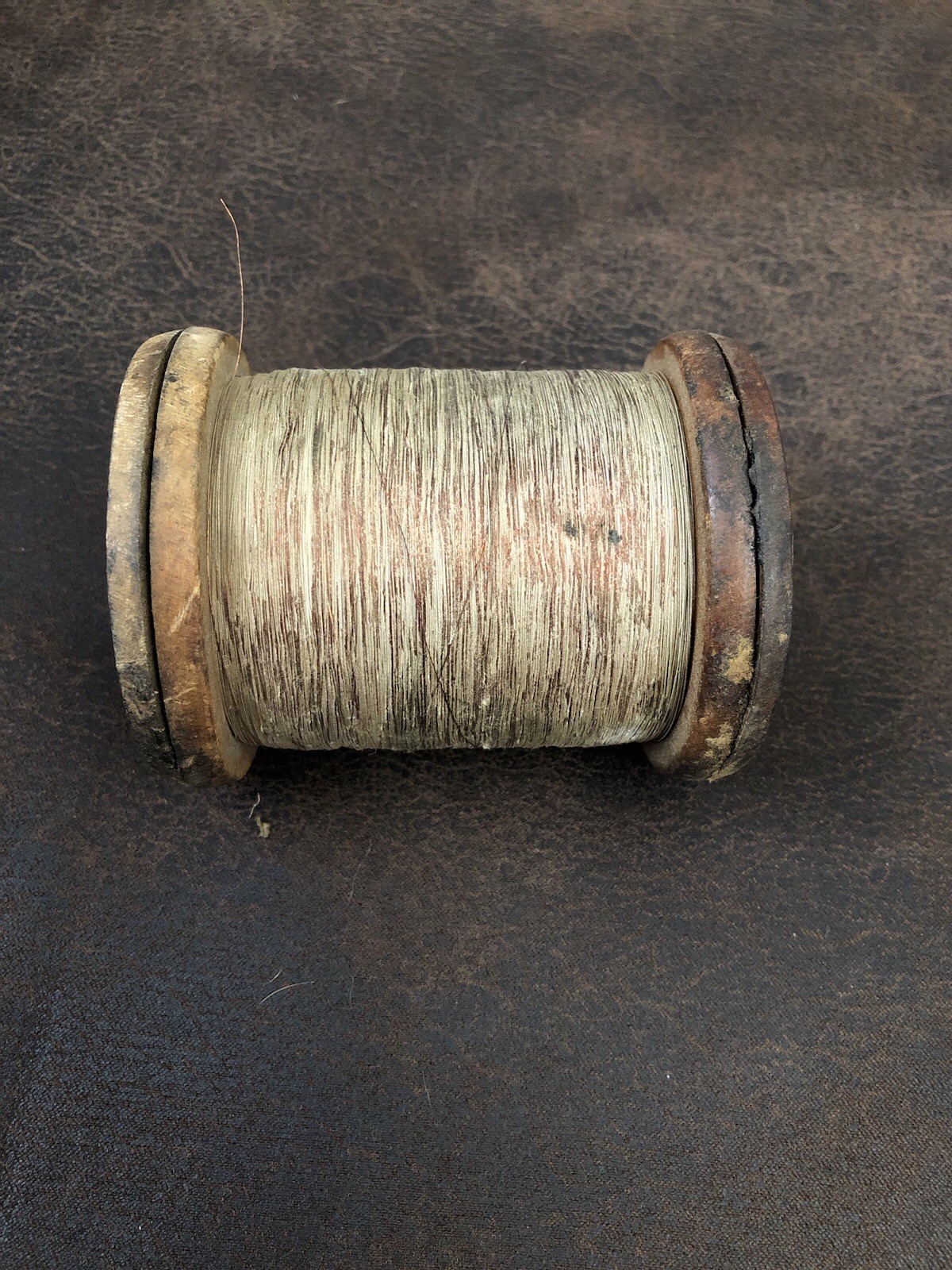 Vintage Oxidized Thin Copper Wire With Wooden Spool.