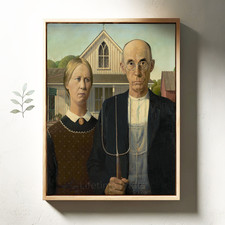 American Gothic By Grant Wood Framed Wrap Giclee Canvas Print American Gothic By Grant Wood Framed Wrap Giclee Canvas Print