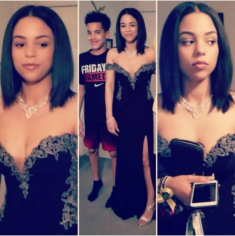 Vestido Faviana Negro Encaje Hombro Descubierto Baile de graduación, Dama de honor, Madre de Novia Talla 2 Foto 3 de 4