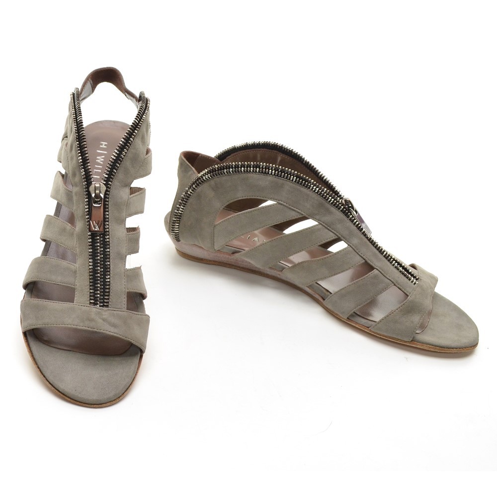 APL Sandalo donna H Williams rubino top zip 40 9 5 grigio scamosciato zeppa scarpe basse nuovo