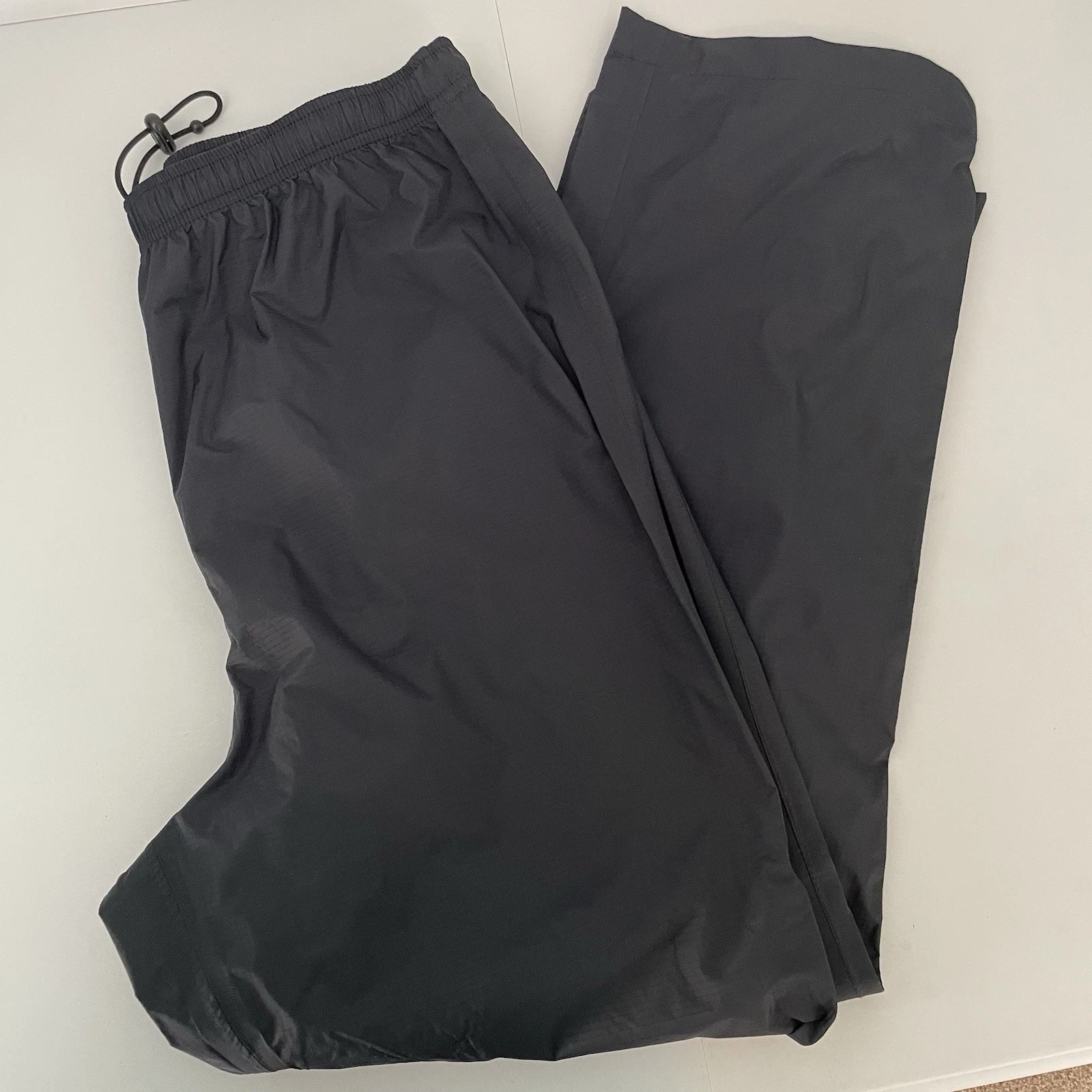 LL Bean Womens Petite L Nylon Adjustable Black Rain Wind Pants Travel Hiking