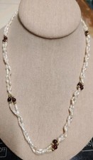 Vintage Genuine Fresh Water Rice Pearls Double Strand Necklace 18" Gold Tone
