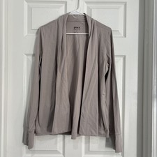 PACT Organic Cotton Open Front Cardigan Charcoal Beige Oversized Minimalist Sz M