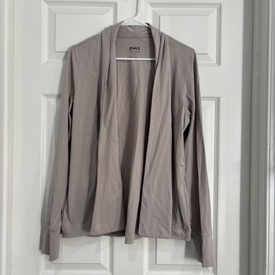 PACT Organic Cotton Open Front Cardigan Charcoal Beige Oversized Minimalist Sz M