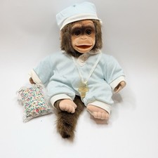 Vintage 1994 Hosung Baby Chimp Monkey Hand Puppet Plush Squeaker In Blue Pajamas