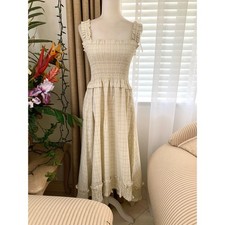 NWT GU (Uniqlo) x Rokh Smocking Camisole Dress in Cream Plaid Women's M (US)