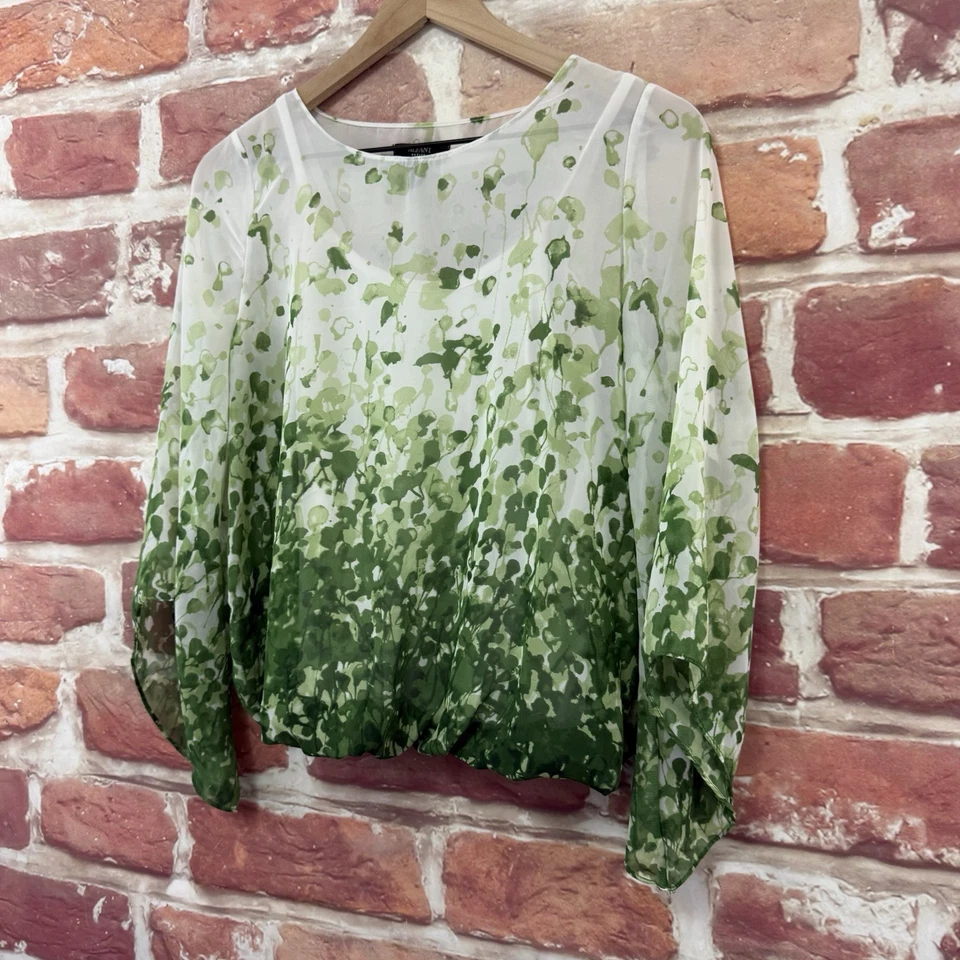 Alfani Top Womens Small Petite Green White Abstract Casual Career Popover - Image 3 of 4