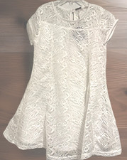 Girls Formal White Lace Dress Crew Neck Short Sleeve Lined Size M Communion New