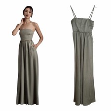BHLDN Elsie Strapless Moss Green Satin A-Line Gown Dress