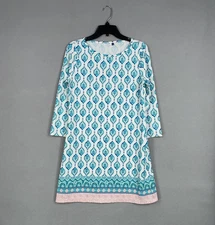 Cabana Life Dress Womens Medium Blue White Print Performance UPF 50 Beach Boho